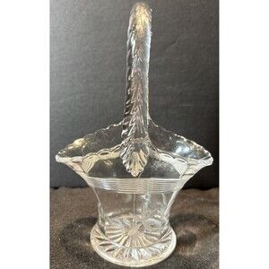 Antique Duncan & Miller Cut Glass Bridal Basket with Detailed  Etched Flowers